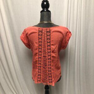 Active Top Womens Size Small Pink Salmon Lace Back Scoop Neck Short Sleeve Shirt